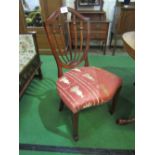 4 shield-back upholstered seat dining chairs. Price guide £20-40.
