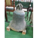 Large brass ship's bell, 1840, approx 48cms high x 50cms diameter. Price guide £400-450.