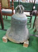 Large brass ship's bell, 1840, approx 48cms high x 50cms diameter. Price guide £400-450.