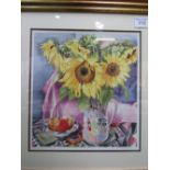 Framed & glazed limited edition print 'Summer Sunflowers' by Veronica Charlesworth. Price guide £