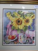 Framed & glazed limited edition print 'Summer Sunflowers' by Veronica Charlesworth. Price guide £