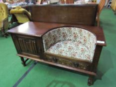 Oak hall/telephone seat with drawer below & cupboard to side, 122cms x 47cms x 70cms. Price guide £