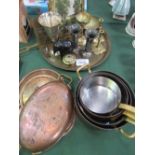 A qty of copper, brass & other metal ware. Price guide £20-30.
