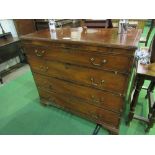 Victorian mahogany chest of 4 drawers with string inlay on bracket feet, 112cms x 53cms x 102cms.