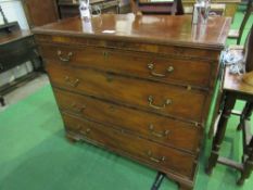 Victorian mahogany chest of 4 drawers with string inlay on bracket feet, 112cms x 53cms x 102cms.