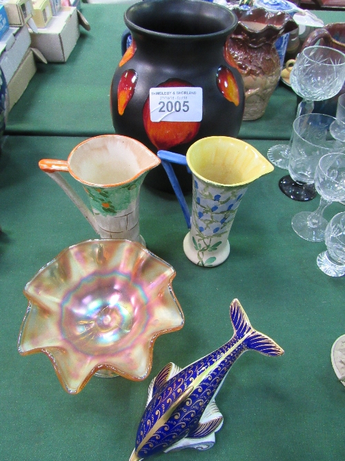 Crown Derby dolphin figurine, lustre ware dish, 2 Hancocks hand-painted jugs & a large Poole pottery - Image 2 of 2