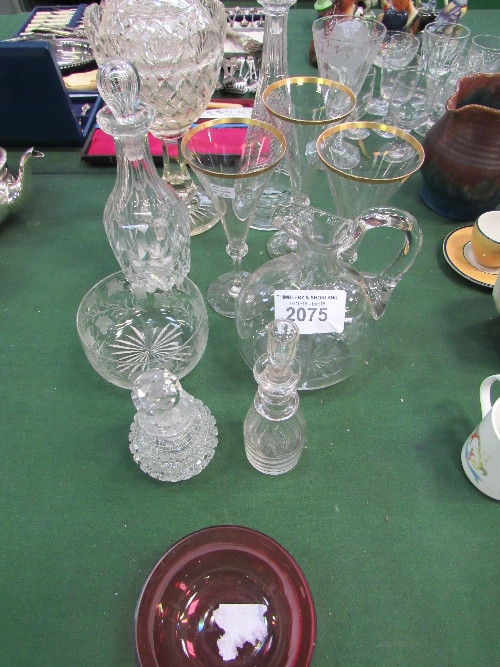 Collectable glassware including 3 gilt rim glasses & large cut glass goblet