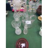 Collectable glassware including 3 gilt rim glasses & large cut glass goblet