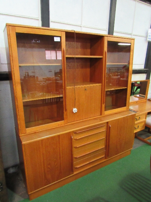 Teak display unit of 2 glazed doors & 2 open shelves over sideboard of 2 cupboards flanking 5 - Image 2 of 2