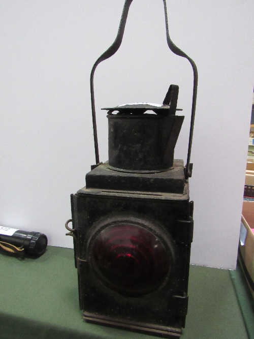 Railway paraffin rear coach lamp, marked BRM. Price guide £20-40.