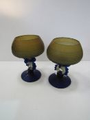 Pair of Studio Art glass sweetmeat dishes. Price guide £30-50.