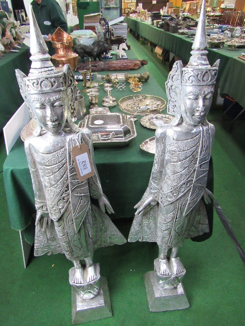 2 silver painted Asian figurines