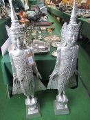 2 silver painted Asian figurines