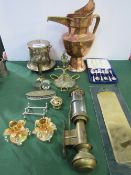 Qty of metal ware items including a GWR marked wall-mounted candle holder