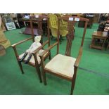 2 high back open armchairs with drop-in seats. Price guide £20-40.