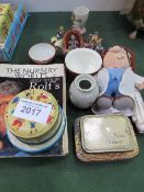 Collection of Nursery World magazines, a Tetley soft toy, qty of tins, assorted china, a qty of
