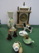A marble mantle clock with key & assorted china including a Wade model. Price guide £30-40.