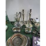 Silver plate items including pair of candlestick & ewer