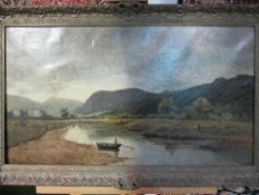 Gilt framed & glazed oil on canvas river & mountain scene, signed Brockman, 1878 (believed Charles H