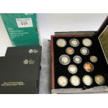 UK premium proof coin set, boxed case, 2017; UK annual coin set, with wallet, 2017; UK BUNC annual