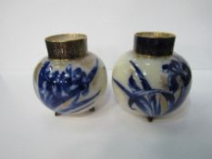 A pair of blue & gold decorated Royal Doulton pots. Price guide £50-60.