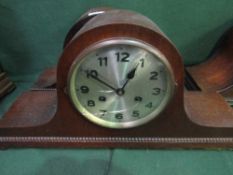 3 mahogany cased 'Napoleon Hat' chiming mantle clocks. Price guide £20-30.