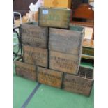 7 Wadworth's Brewery wooden bottle crates & a Beecham's bottle crate. Price guide £30-50.