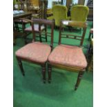 2 mahogany framed cane seat dining chairs. Price guide £10-20.