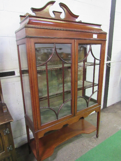Edwardian mahogany display cabinet with glass double door above under shelf, on tapered legs, 185cms - Image 2 of 2