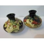 2 Moorcroft squat vases, 10.5cms