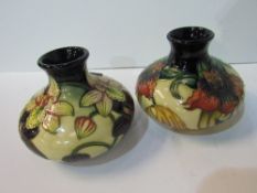 2 Moorcroft squat vases, 10.5cms