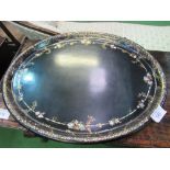 Large oval tray decorated with mother of pearl, 74cms x 59cms. Estimate £20-30.