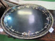 Large oval tray decorated with mother of pearl, 74cms x 59cms. Estimate £20-30.