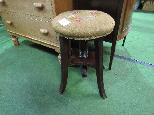 Mahogany framed upholstered seat adjustable stool. Estimate £30-50.