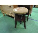 Mahogany framed upholstered seat adjustable stool. Estimate £30-50.