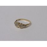 9ct gold ring set with diamonds in 2 entwined hearts, size U, 3 gms. Estimate £30-40.
