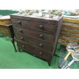 Antique pine chest of 4 graduated drawers, 90cms x 45cms x 97cms. Estimate £30-50.