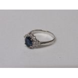 18ct white gold, sapphire & diamond ring. Sapphire is 1.77 carat & diamond 0.41 carat, size S 1/2,