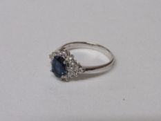 18ct white gold, sapphire & diamond ring. Sapphire is 1.77 carat & diamond 0.41 carat, size S 1/2,