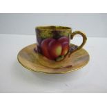 Royal Worcester coffee cup and saucer of painted fruit and foliage (REF 32)