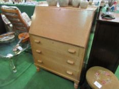 Oak bureau with fitted interior & 3 drawers below, 77cms x 44cms x 107cms. Estimate £50-80.