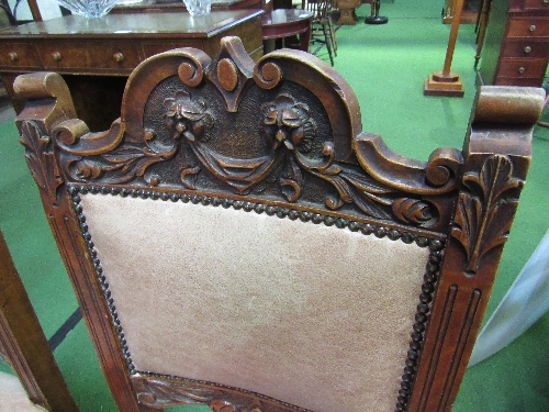 6 carved mahogany framed leather upholstered dining chairs on casters. Estimate £30-50. - Image 2 of 2