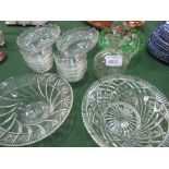 Qty of glassware including 3 fruit bowls & a claret jug. Estimate £10-20.