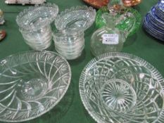 Qty of glassware including 3 fruit bowls & a claret jug. Estimate £10-20.