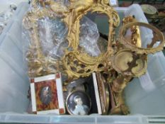 Box of various gilt items & miniatures. Estimate £20-30.