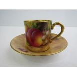 Royal Worcester coffee cup and saucer of painted fruit and foliage (REF 31)