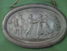 Victorian lead fire plaque depicting Dancing Maidens. Estimate £10-20.