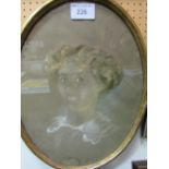 Edwardian large oval pastel portrait of a young woman in gilt/gesso frame with indistinct