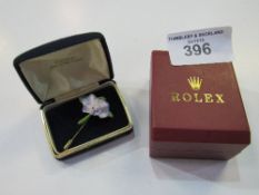 Coalport fine china 'Daisy' brooch in box & 1970's - 80's Rolex Seamaster red presentation box.