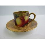 Royal Worcester coffee cup and saucer of painted fruit and foliage (REF 33)